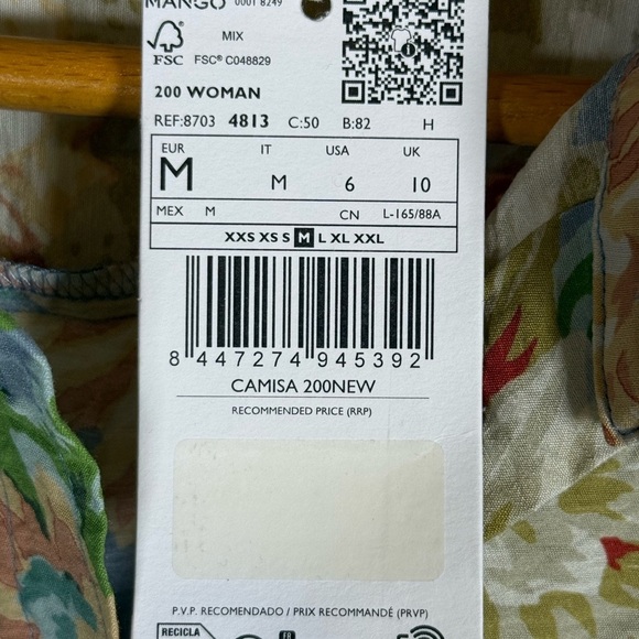Mango Long Sleeve Floral Button Up Shirt Italian Fabric Medium (6) NEW - Picture 4 of 7